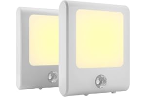 MAZ-TEK Plug in Motion Sensor Lights with Adjustable Brightness,Warm White Motion Activated Led Night Light for Hallway, Stair, Corridor, Kitchen, Living Room, Garage, Basement, Utility Room,2 Pack
