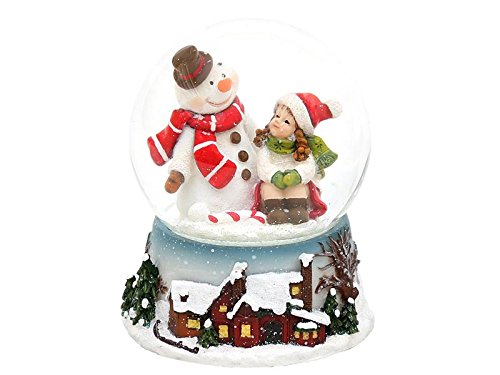 Dekohelden24 Snow globe, snowman with red scarf and child, dimensions (H x W x D): approx. 8.8 x 7 cm/diameter 6.5 cm.