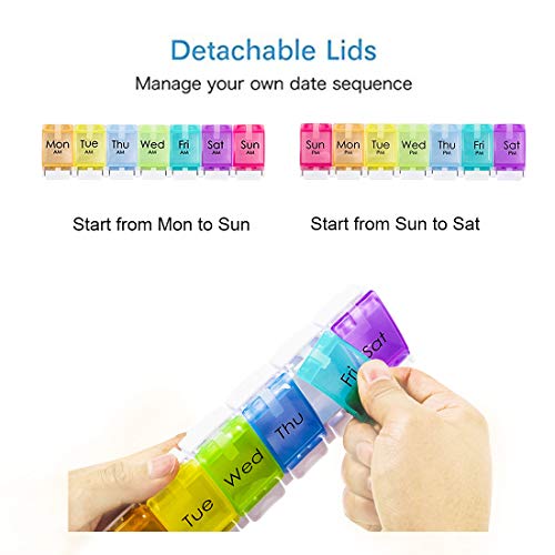 Motech Large 7-Day Push Button Once A Day Pill Organizer Weekly Daily Rainbow Colored Jumbo Medicine Planner Box for Vitamins Fish Oil Supplements Prescription Arthritis Medication
