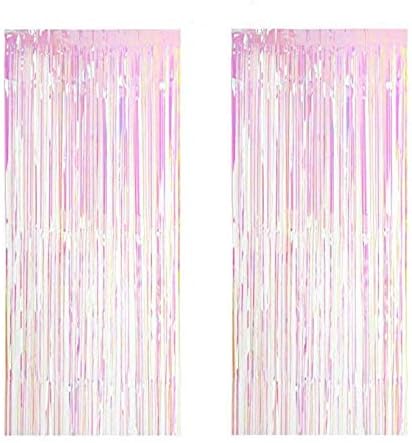 EASY JOY Rainbow Tinsel Foil Fringe Curtains