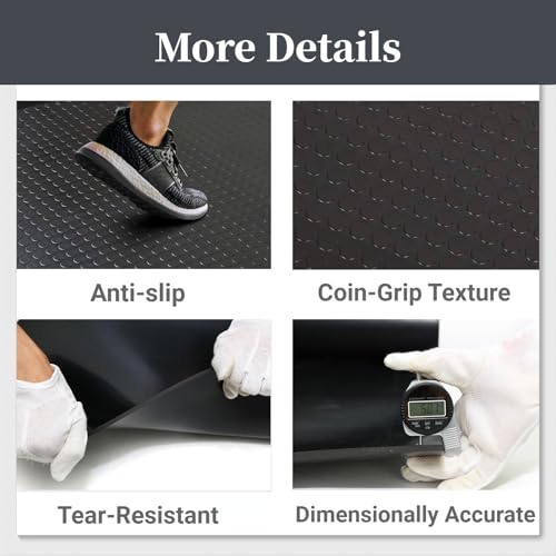 GOOFCXO 16.4 x 3.3Ft Coin-Grip Garage Floor Mat 3MM Thickness Heavy Duty Garage Floor Rubber Mat Non-Slip Rubber Floor Mat Garage Flooring Mat for Garage Industry Home Gym Workshop, Black
