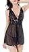Ruzishun Lingerie for Women Babydoll Lace Strap Chemise Set(Black,L)