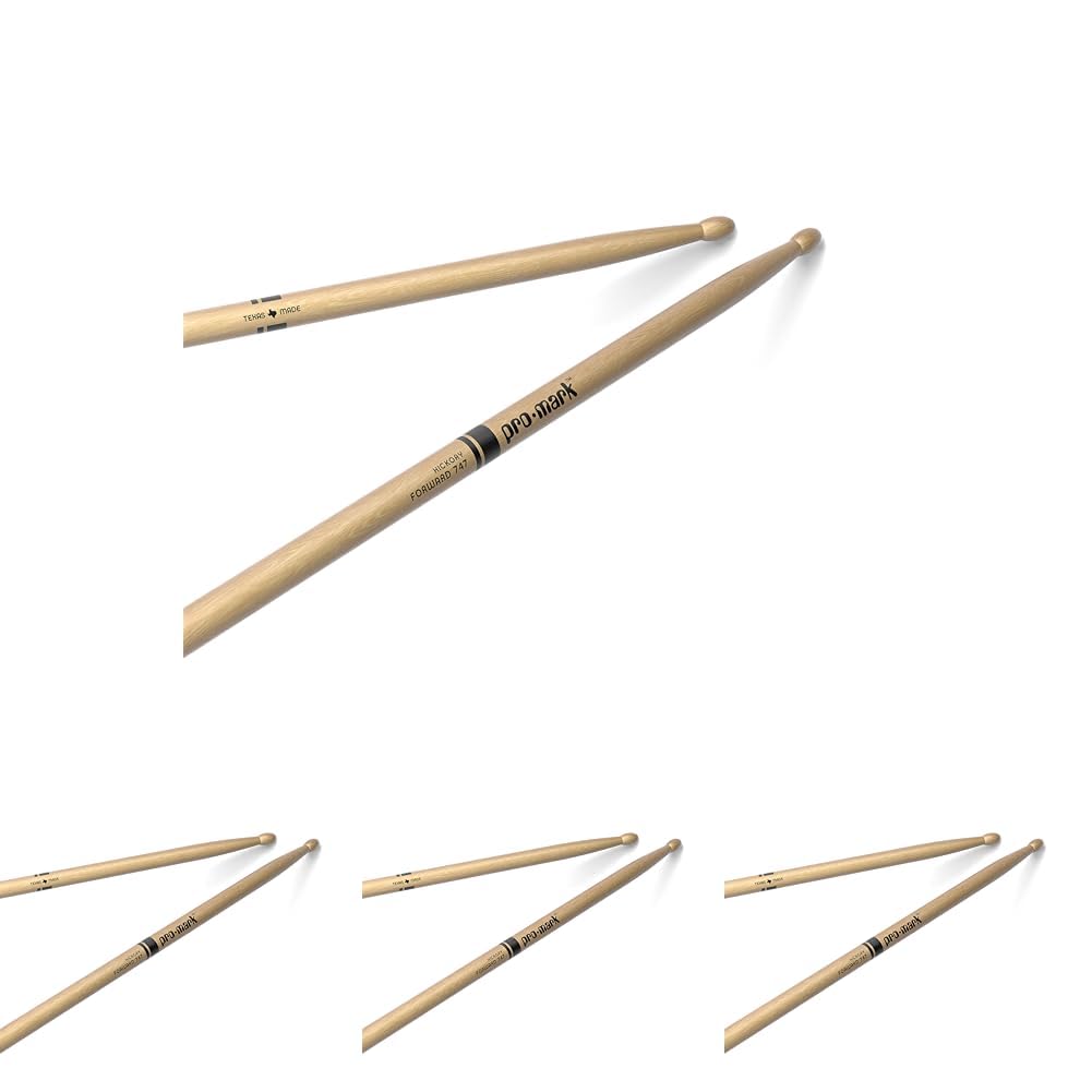 ProMark Drum Sticks - Classic Forward 747 - Oval Wood Tip Hickory - Warm Tone - Consistent Weight - 1 Pair (Pack of 4)