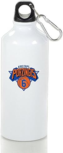 ZOENA Kristaps #6 Porzingis New York Basketball Knicks Stylish Aluminum Outdoor Sport Kettle White With Carabiner Hook,400-600ml /6.5OZ