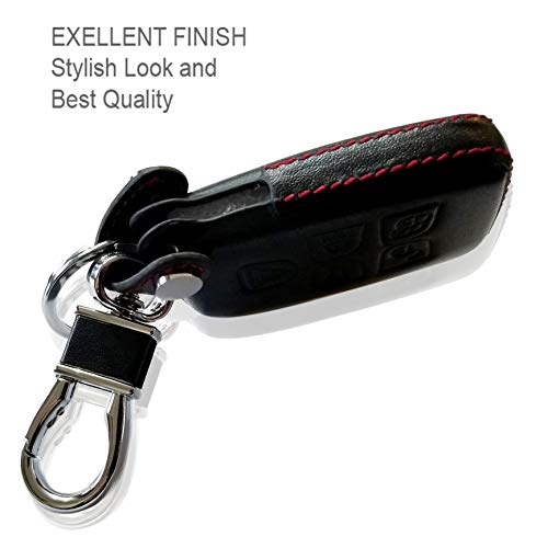 Dobrev 5 Buttons Genuine Leather Smart Key Case Rubber Cover Skin Fob Holder for Land Rover Range Rover Evoque Sport Vogue Discovery Freelander Remote Key (Black Leather)