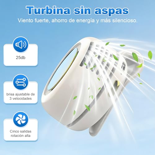 Mini Ventilador Portátil con Clip, 3 Velocidades, 360° Giratorio, Ajustable y Ciclónico, Ideal para Camisa, Oficina, Viajes y Exterior, Color Blanco, Carga Tipo C
