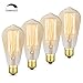 Dimmable Vintage 60 Watt Edison Light Bulb, Amber Warm Glow, Clear Glass Squirrel Cage Filament Light Bulb, E26 Medium Base, Pack of 4