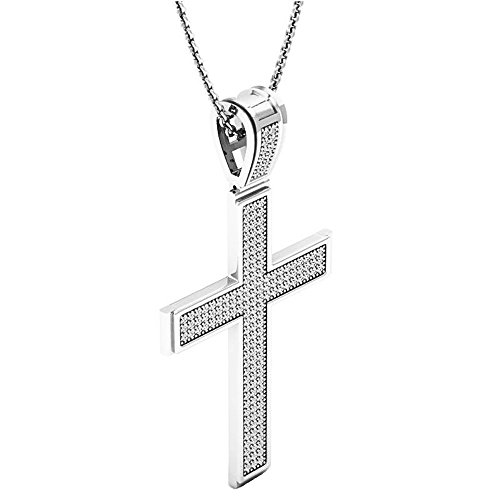 Dazzlingrock Collection 0.45 Carat (ctw) 18K Round Diamond Men's Religious Cross Pendant 1/2 CT (Silver Chain Included), White Gold