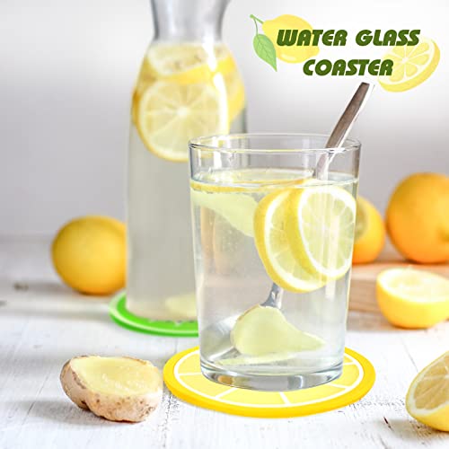 DomeStar Fake Fruit Coasters, 24PCS Cup Coasters 3.35 Inch Heat Insulation Non Slip Lemon Lime Watermelon Kiwi for Drink Cups Table Decor