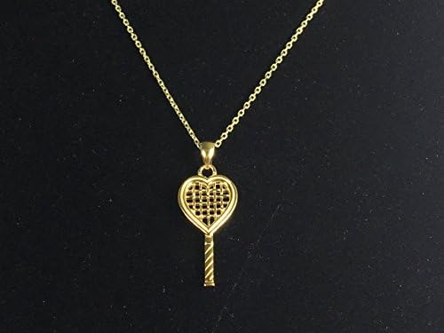 Heart Tennis Racquet Pendant Necklace 18" 14kt Gold plated Sterling Silver