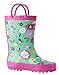 OAKI Kids Rubber Rain Boots with Easy-On Handles, Green Floral, 11T US Toddler