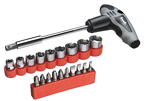 kwb T-Griff Schraubendreher-Set - 21-teilig mit Bit-Aufnahme und Stecknuessen - Ideal fuer leichte Schraubarbeiten im Auto, Motorrad und Haushalt