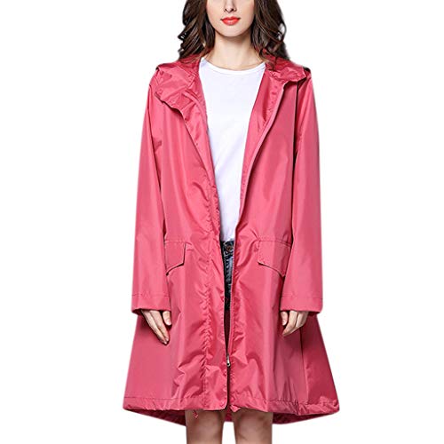 HOSOME Women Outdoors Rain Jacket Hooded Solid Pockets Coat Pink