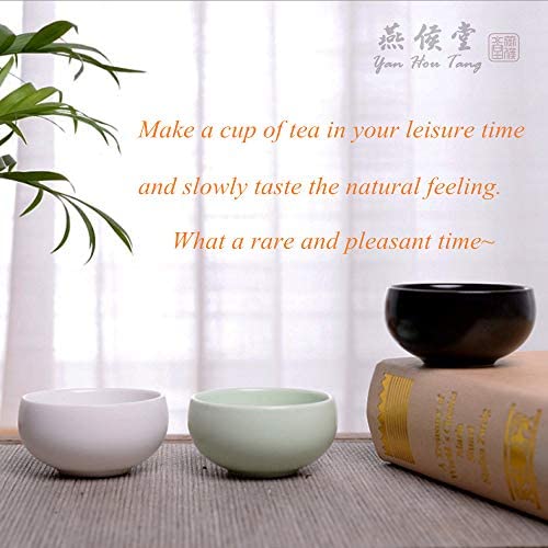 Yan Hou Tang 6 of Ceramic Sake Tea Cups Tiny Small Chinese Traditional Ceremony - 45ml 1.6 Ounces Handcraft Gift Box Pack Steady Premium Black Pottery Asia Japanese Gongfu Style