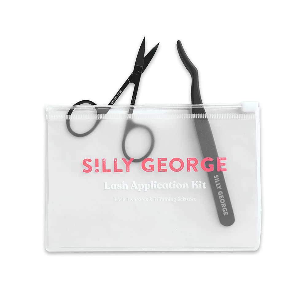 Silly George Lash Application Kit with Trimming Scissors, Lash Tweezers, Waterproof carry bag, Made of biodegradable Bio-Tec PVC
