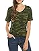 Women's Roll Over Short Sleeve Top V Neck Camouflage T Shirt Loose Camo Basic Jersey Top