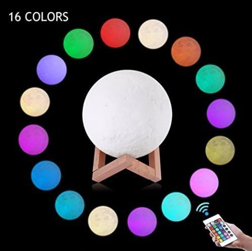 {16 Different Colours }{5.9 Inches} 3D Printed Premium Night Light LED Moon Lamp With Remote Control, USB Charging,Rechargeable, With Sleeping Mode ,Environment Friendly Gift-- By Alphastic