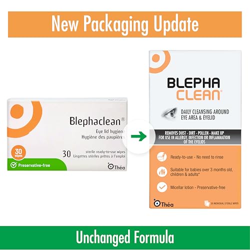 Thea Pharma BlephaClean Lid Wipes - Gentle, Sterile Ready-to-Use for Daily Lid Care, Ideal for those diagnosed with Dry Eye, including MGD & Blepharitis and Infants, Individually Wrapped - 30 Wipes