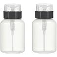 AKOAK Pack of 2 Push Down Empty Lockable Pump Dispenser Bottle for Nail Polish and Makeup Remover,200ml(6.8oz),Black Top Cap
