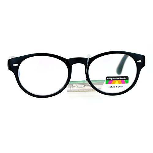 Multi Focus Progressive Reader Glasses 3 Powers in 1 Oval Round Black +3