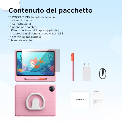 Easerush P10 Kid Tablet con Penna Custodia in Silicone, Rosa | Tablet 10 Pollici con 32GB RAM+64GB ROM Tablet per Bambini, 90Hz Tablet Android 16 & Gemini AI, 7000mAhT310/5G WiFi/8MP+5MP