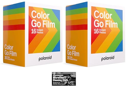 Bundle of Polaroid GO Instant Color Film for The Polaroid GO Camera - 2 Double Packs with Cloth (32 Photos)