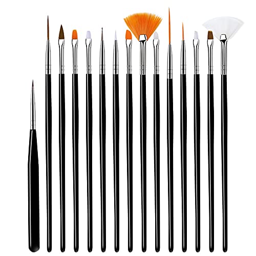 ZEOHBETY Nail Art Brush Set, 20 Pcs Nail Design Tools Extension Gel Brush Builder Brush Colors Black Blue