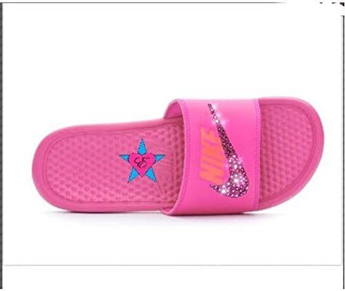 Bedazzled Glitter Bling Pink Red Nike Benassi JDI Sport Slides