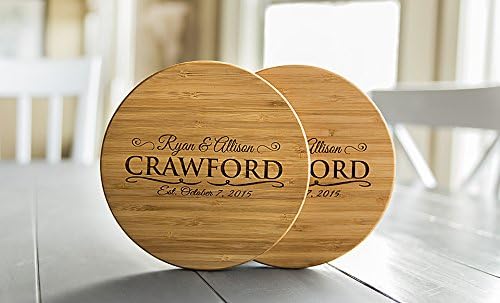 Personalized Wood Trivet (Set of 2, Crawford) - Large 7 inch Hot Pad Coasters for Pans | Wedding, Engagement, Bridal Shower Gift for the Couple | Mothers Day, Birthday Gift for Mom and Grandma