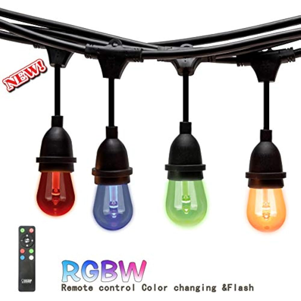 Foxlux Outdoor String Lights RGB Lights, Color Changing LED 48FT