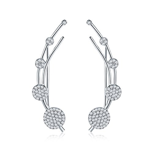 Mevecco Womens Girls Ear Crawler Climber Round Wafer CZ Crystal Ear Wrap Cuffs Earrings Sweep Stud Earring Pin Jewelry-Round-Silver