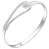 925 Sterling Silver Elegant Clip-on Button Style Floral Design Bracelet Bangle Jewellery