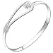 925 Sterling Silver Elegant Clip-on Button Style Floral Design Bracelet Bangle Jewellery