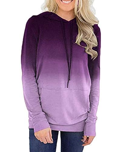 Akyzic Women's Color Block Hoodie Long Sleeve Drawstring Pullover