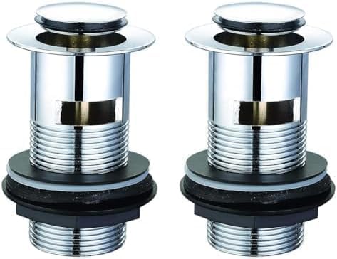 VeeBath Essentials Pop Up Push Button Basin Sink Clicker Waste Slotted Chrome with Clicker Clack Sprung Plug (Pack of 2)