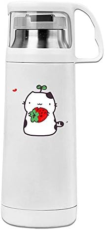 Handson Stainless Steel Vacuum Insulated Tumbler Cute Cat And Strawberry Thermal Thermos Cup White 14oz/350ml by Handson Thermos
