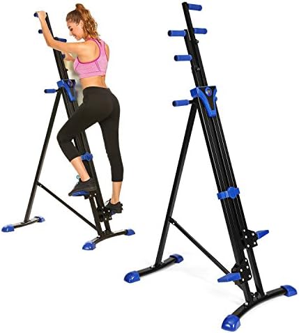 Vertical Climber Exercise Folding Climbing Machine Fitness Stepper Exercise Machine Stair Climber Cardio for Home Gym (US Stock) (Blue)