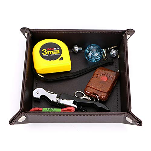 Sumnacon Jewelry Tray Valet Coin Tray, PU Leather Catchall Watch Key Organizer Box Tray for Desk,Dresser,Nightstand,Lightweight and Portable Great for Travel(Brown)