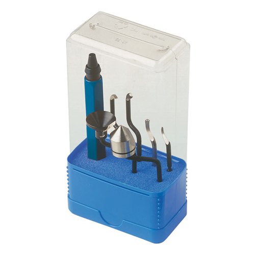 NOGA SP1007 4-In-1 Deburring Set INCLUDES: (1) RB handle.(1) O-Ring blade.(1) RD16.5 rotodrive countersink.(1) RDE18 external rotodrive countersink.(1) Thread cleaner blade.(1) Each of S100 & S150 blades.