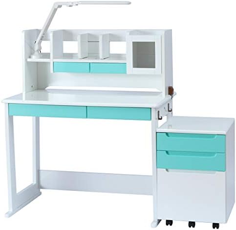 学習机 Ledライト付き 4点セット ティファ アクア 女の子 おしゃれ かわいい エナメル シンプル 学習デスク 勉強机 大容量 収納 9033