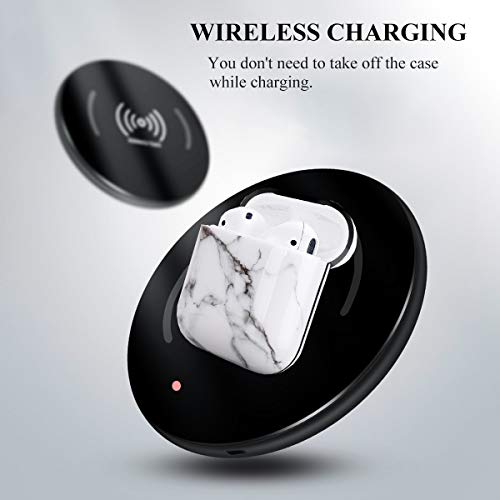 Airpods Case, Airpods Protective Hard White Marble Case Cover with Keychain Compatible with AirPods 2/1 Eco-Friendly Cute Girls Men Durable Shockproof Drop Proof Case for AirPods Charging Case