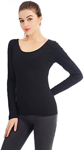 Winner Guess Women's Tunic Long Sleeve Tops O-Neck Slim Fit Thin Knit Pullover Sweater T-Shirt (Black Small)