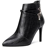 SIYAKE Women'S Leather Pointed Toe Stiletto Ankle Boots Fall Winter Fashion Back Zipper High Heel Dress Booties For Date Party Evening
