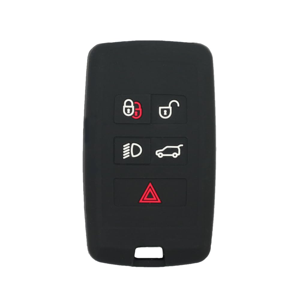 BROVACS Silicone Cover Protector Case Holder Skin Jacket Compatible with LAND ROVER Range Rover Discovery JAGUAR 5 Button Smart Remote Key Fob CV4984 Black