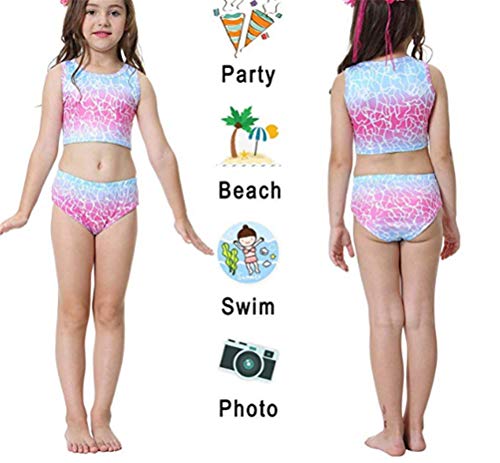 Kids Girls Sparkle Mermaid Tail with Monofin Swimmable Swimwear 4pcs Sets for Kids 3~10Years (140 (10-12 Years), Multi-Pink)