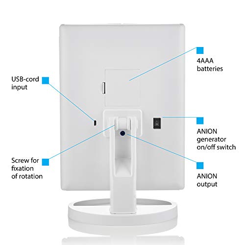 WONDER MIRROR 2019 Led Lighted Trifold Makeup Mirror w/Built-in Air-Vitamin Anion Generator for Ionic Conditioning + Big 10x Magnification Mirror w/Suction-Cups + Charger w/Long 7 ft Cord - Thumbnail 3