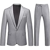 Mens Suits 2 Piece Slim Fit Casual One Button Solid Suits for Mens Business Wedding Party Jacket Blazer & Pants Set