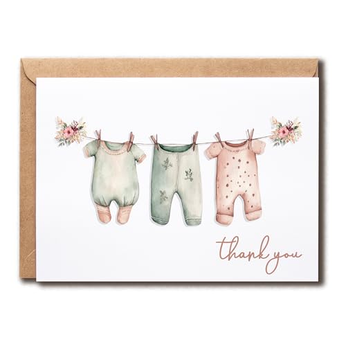 AHEGifts Baby girl Thank You Card - new baby card - cute - Baby Clothes Hanging - baby Shower - baby girl - new mom
