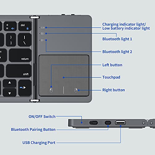 Foldable Bluetooth Keyboard, Rechargeable MultiDevice Wireless