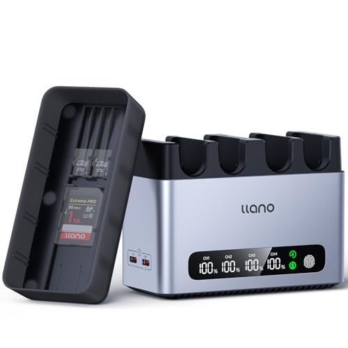 llano Charger 65W 4 Slots NP-FZ100 - Fast Charging for Sony A7III A7IV FX3 FX30 A9 A1 A7RV A6700 ZV-E1, Digital Display, Magnetic Cover